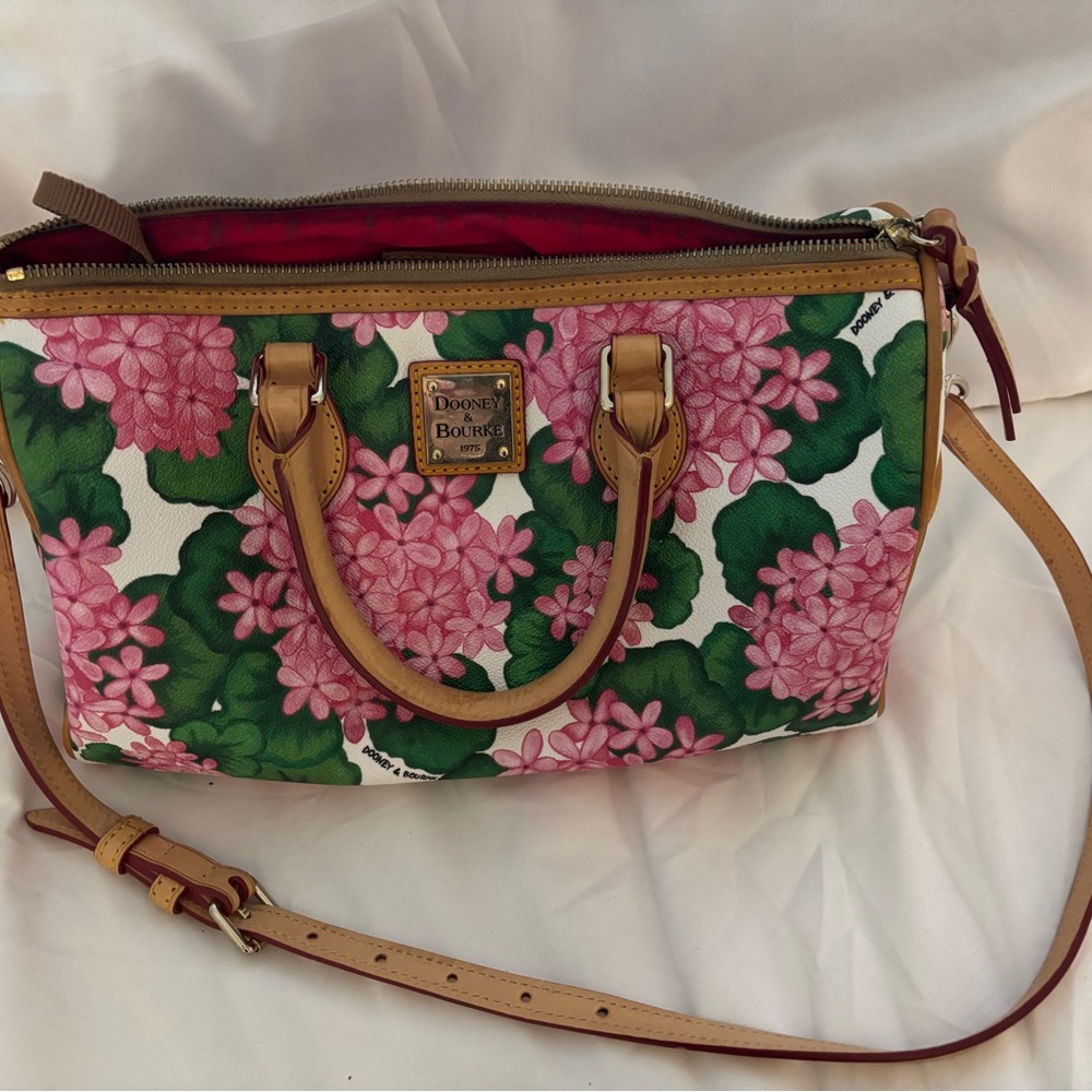 Dooney & Bourke Pink and Green Floral Satchel with matching coin purse - Picture 2 of 5